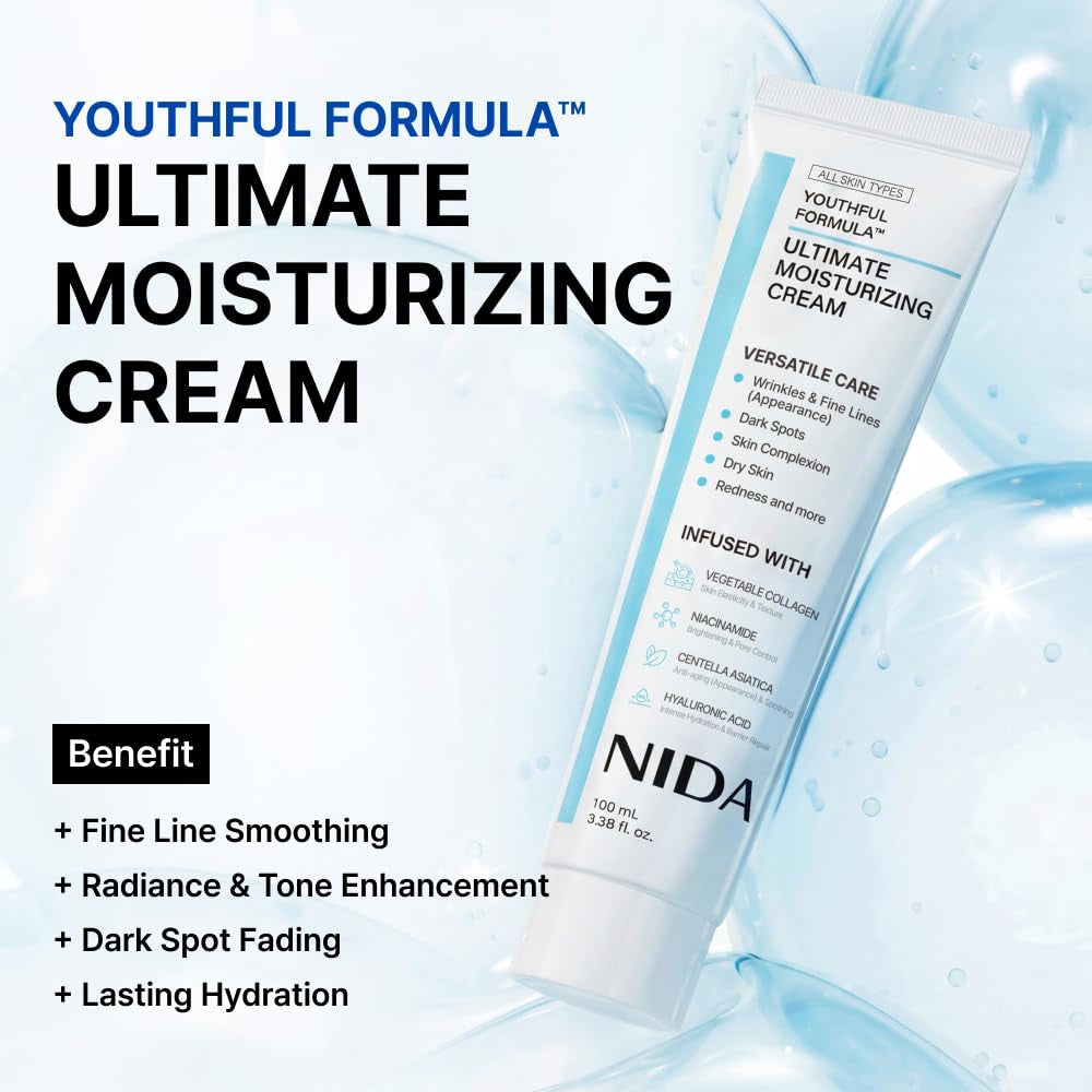 Youthful Formula™ Ultimate Moisturizing Cream | Centella Asiatica, Niacinamide, Hyaluronic Acid, Collagen | Wrinkles, Fine Lines, Dark Spots, Dry Skin, Redness | 3.38 Fl. Oz., 100Ml