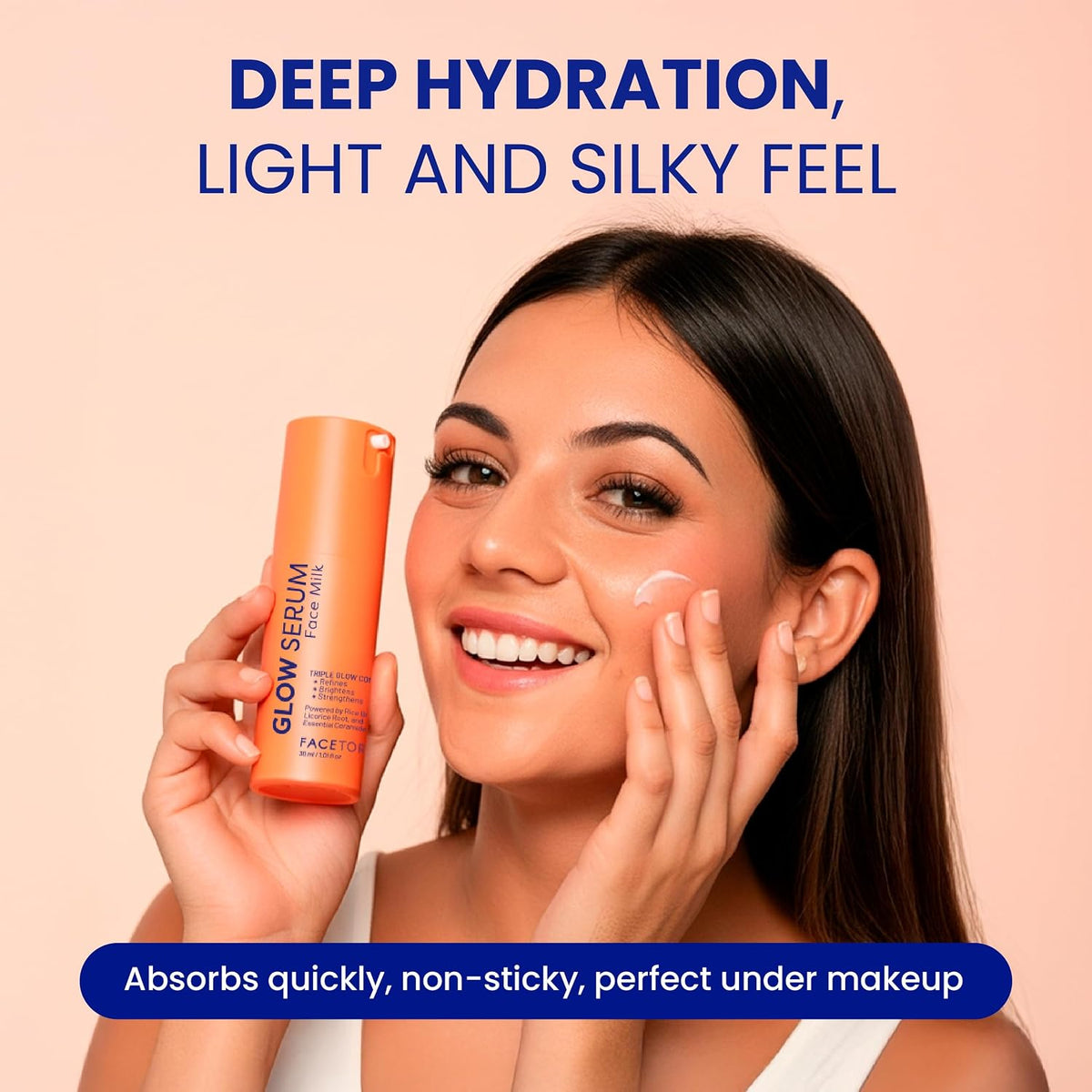 Glow Serum Face Milk – Hydrating Korean Skincare | Face Serum with Rice Bran, Licorice Root & Ceramides | Absorbs Quickly, Softens & Smooths Skin, 30Ml