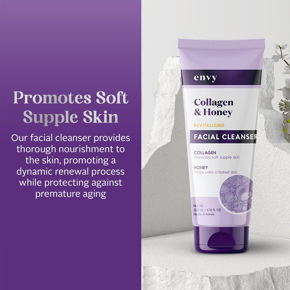 Facial Cleanser with Collagen & Honey - Reduces Fine Lines, Wrinkles & Hydrating - Clean, Cruelty-Free Korean Skin Care for All Skin Types - Dermatologist Tested - 6.76 Oz