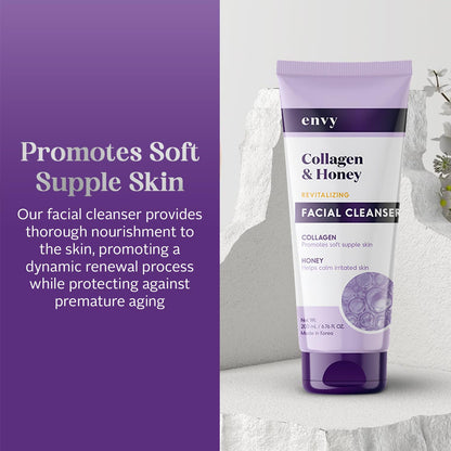Facial Cleanser with Collagen & Honey - Reduces Fine Lines, Wrinkles & Hydrating - Clean, Cruelty-Free Korean Skin Care for All Skin Types - Dermatologist Tested - 6.76 Oz
