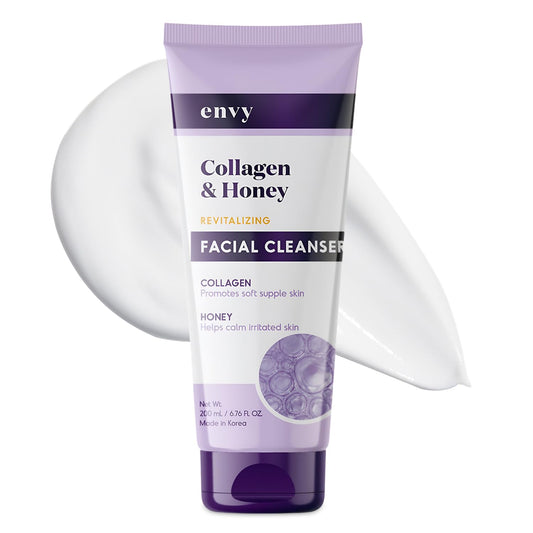 Facial Cleanser with Collagen & Honey - Reduces Fine Lines, Wrinkles & Hydrating - Clean, Cruelty-Free Korean Skin Care for All Skin Types - Dermatologist Tested - 6.76 Oz