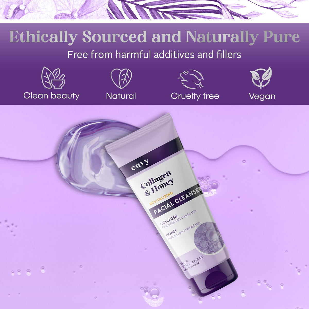 Facial Cleanser with Collagen & Honey - Reduces Fine Lines, Wrinkles & Hydrating - Clean, Cruelty-Free Korean Skin Care for All Skin Types - Dermatologist Tested - 6.76 Oz