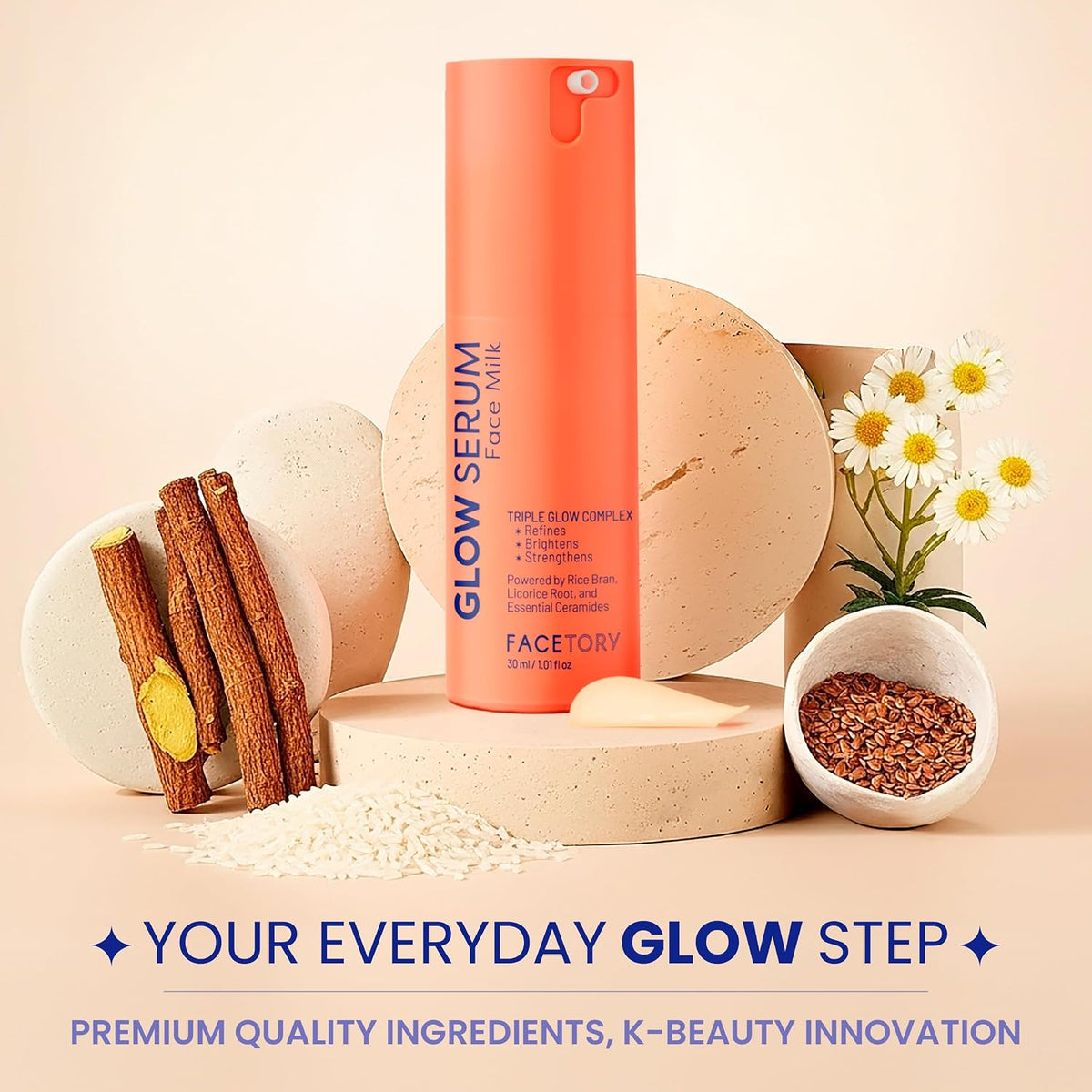 Glow Serum Face Milk – Hydrating Korean Skincare | Face Serum with Rice Bran, Licorice Root & Ceramides | Absorbs Quickly, Softens & Smooths Skin, 30Ml