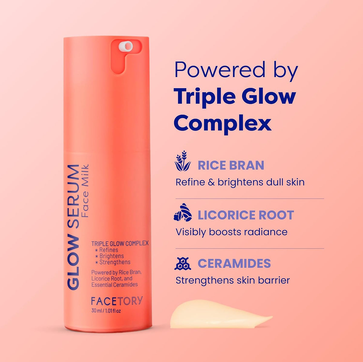 Glow Serum Face Milk – Hydrating Korean Skincare | Face Serum with Rice Bran, Licorice Root & Ceramides | Absorbs Quickly, Softens & Smooths Skin, 30Ml